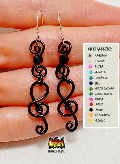 ORECCHINI COLORATI MINI CHIAVE DI VIOLINO ALLUNGATA